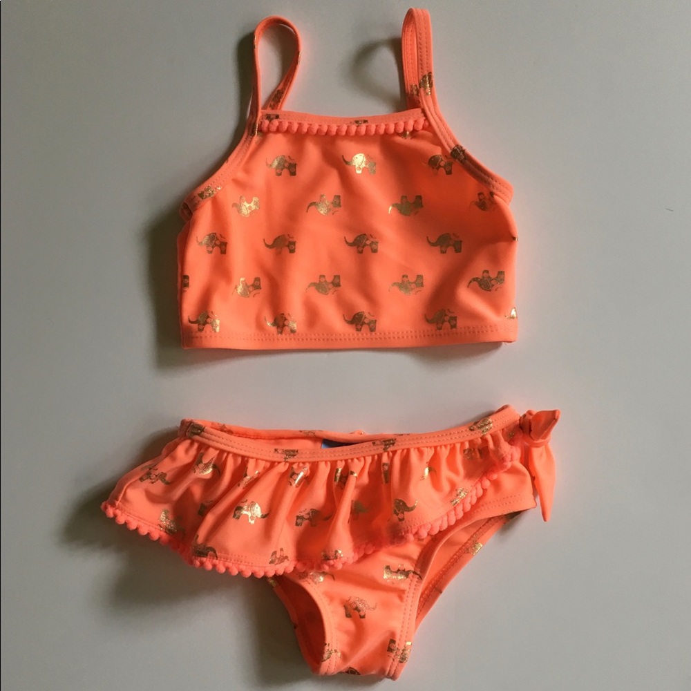 Girls 2 piece swimsuit Tankini orange elephants